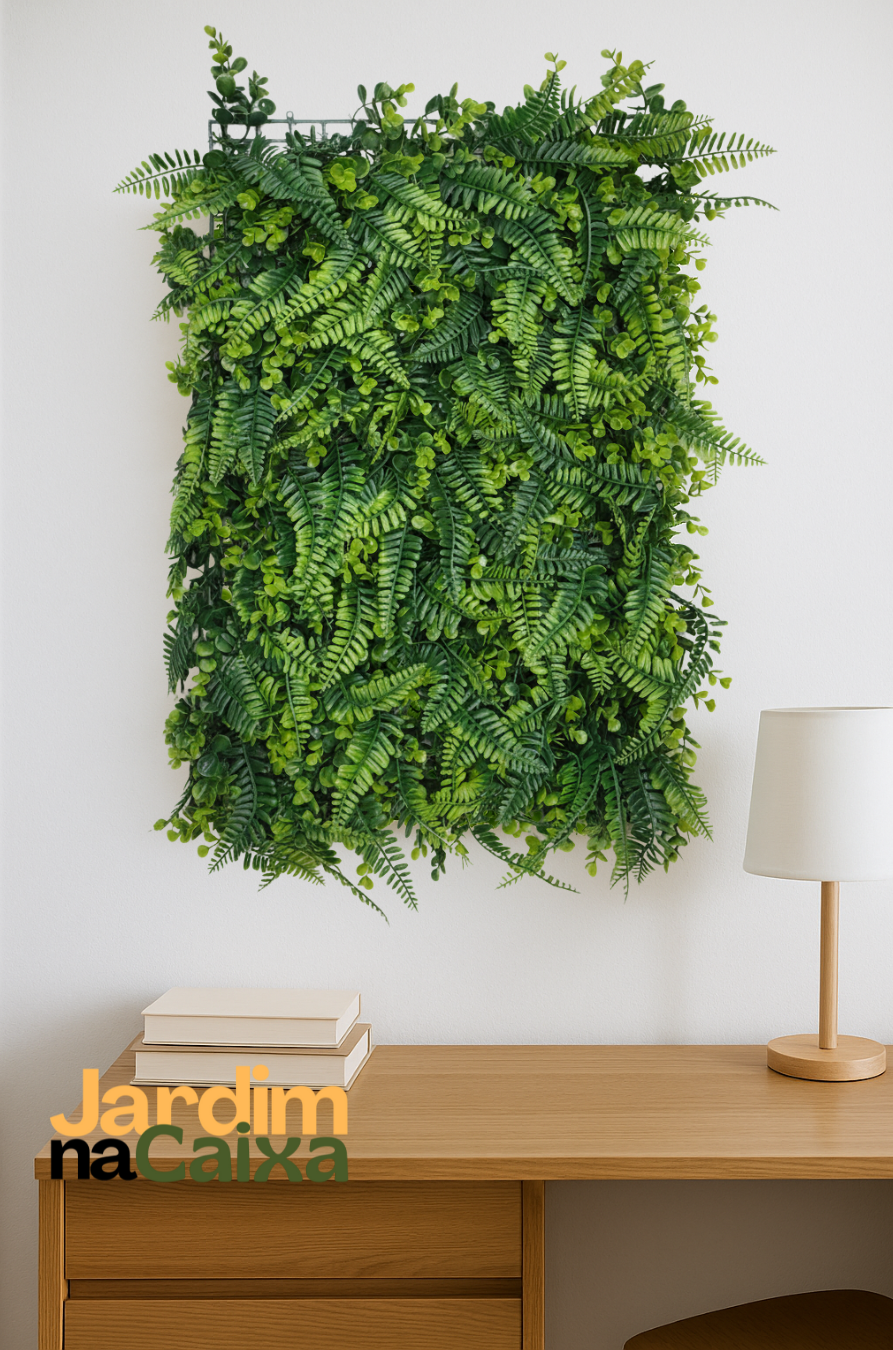 Jardim Vertical de Placas Artificiais Samambaia e Eucalipto 60x40cm